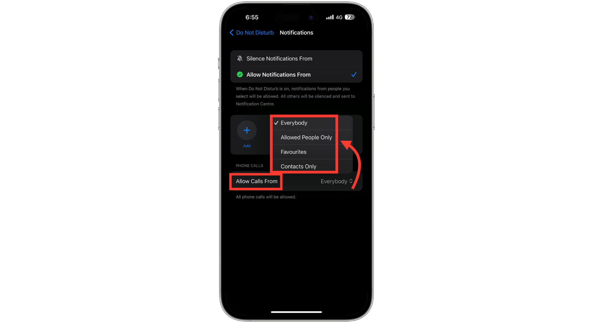 Tap Allow Calls From_ and select an option