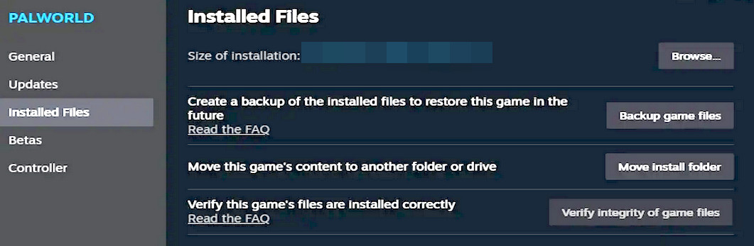 Verify the Integrity of the Palworld Files in Steam