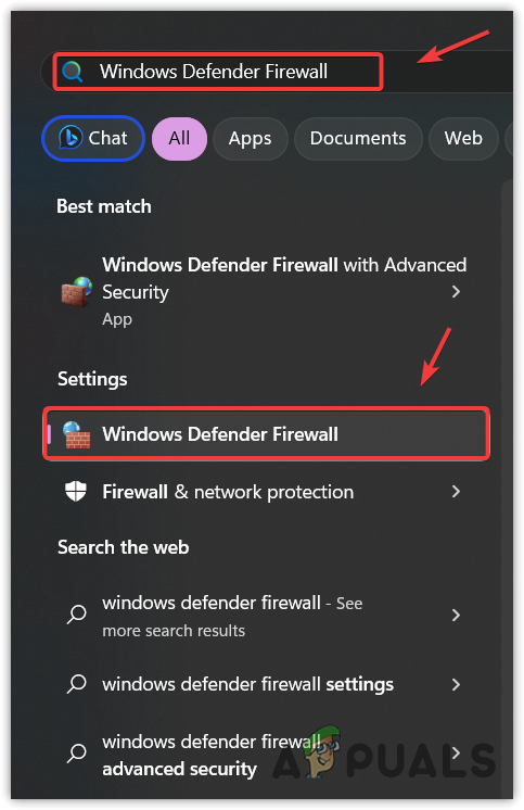 Windows Defender Firewall Search