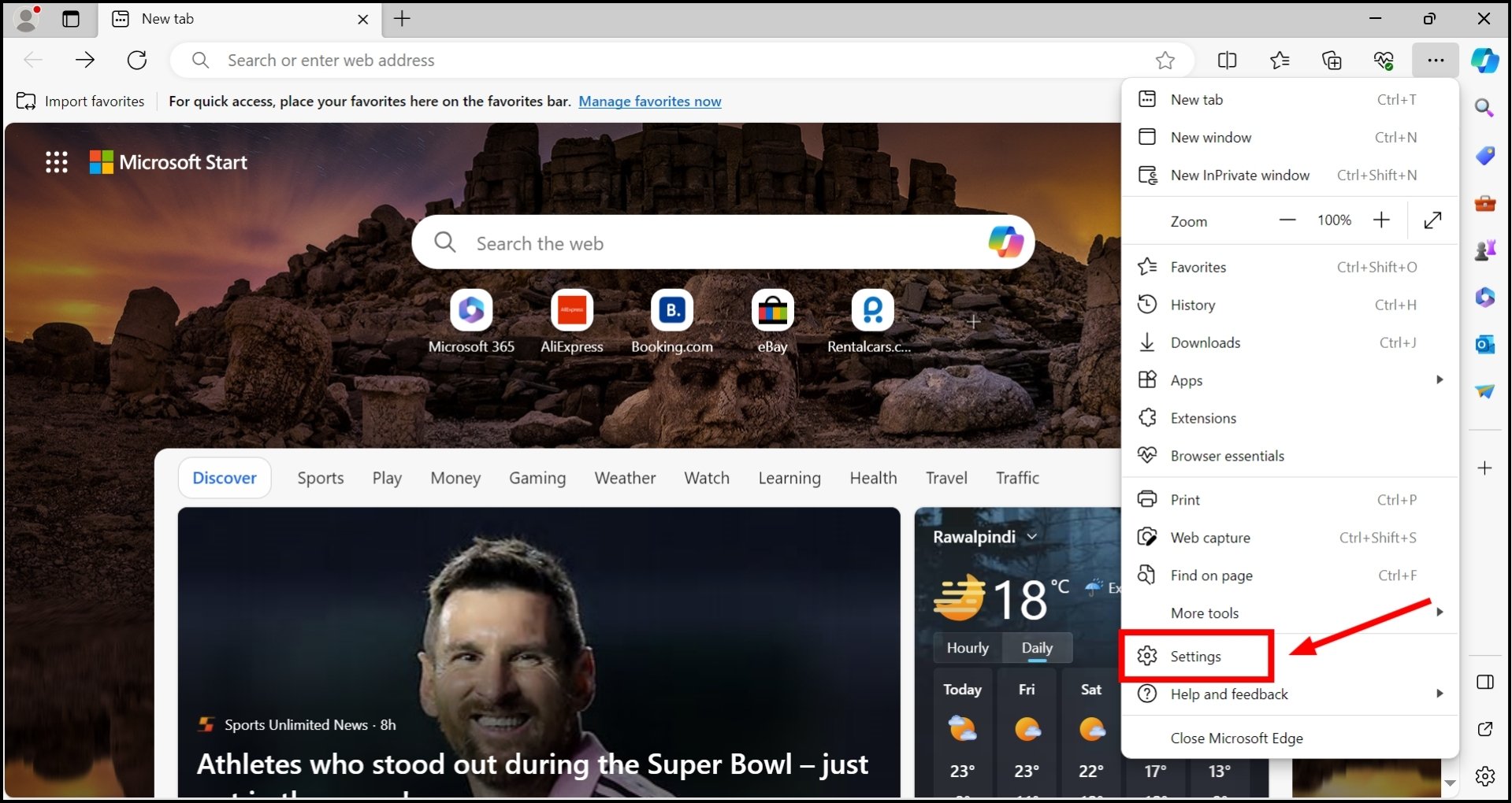 Go to browser settings