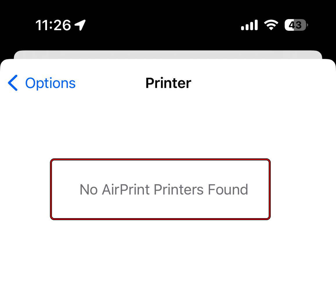 No AirPrint Printers Found