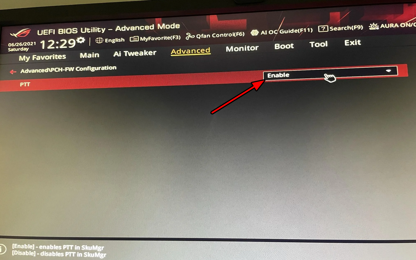 Disable TPM in the Asus BIOS