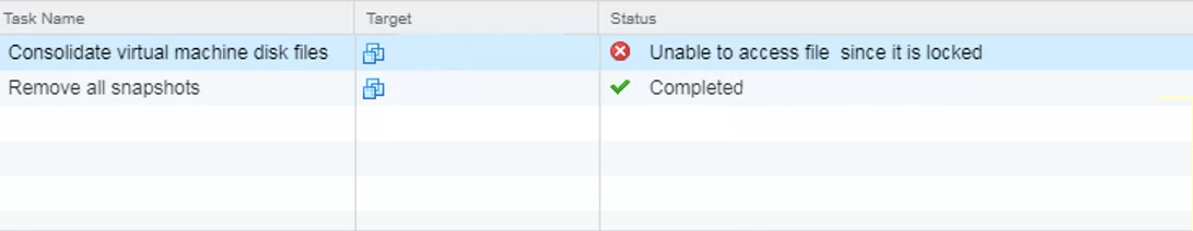VMware error related to consolidation.