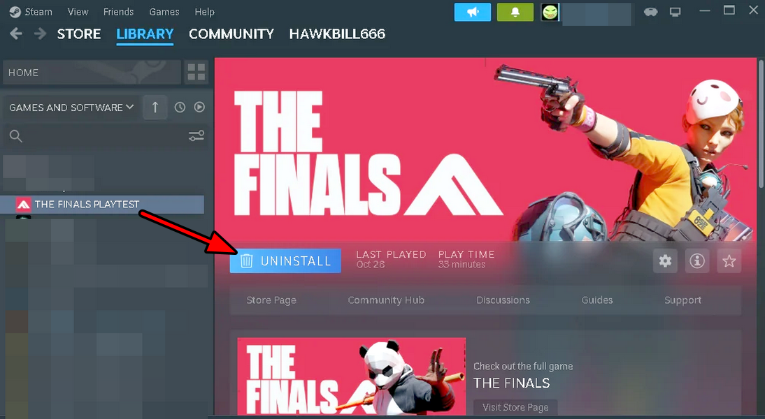 Uninstall The Finals in Steam