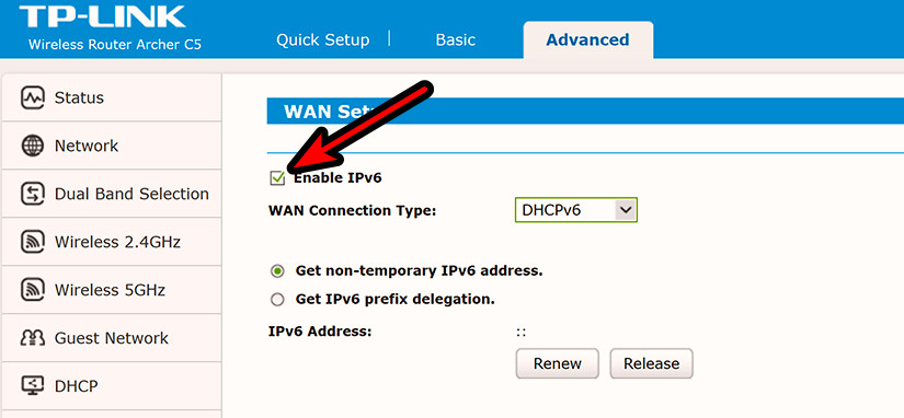 Enable IPv6 for the Router