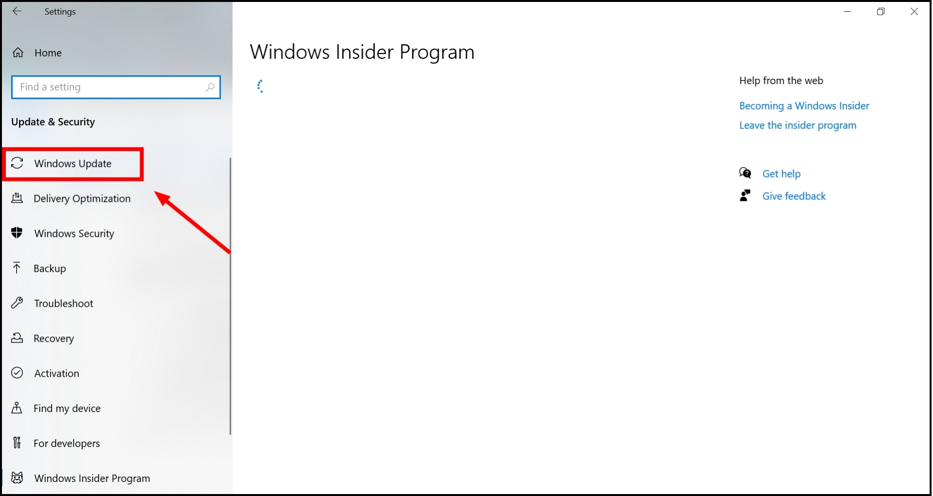 Select Windows Update