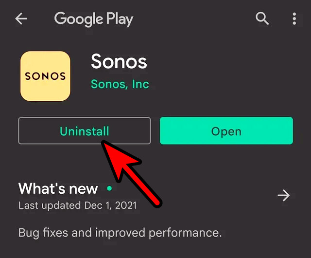 Uninstall Sonos App from the Android Phone