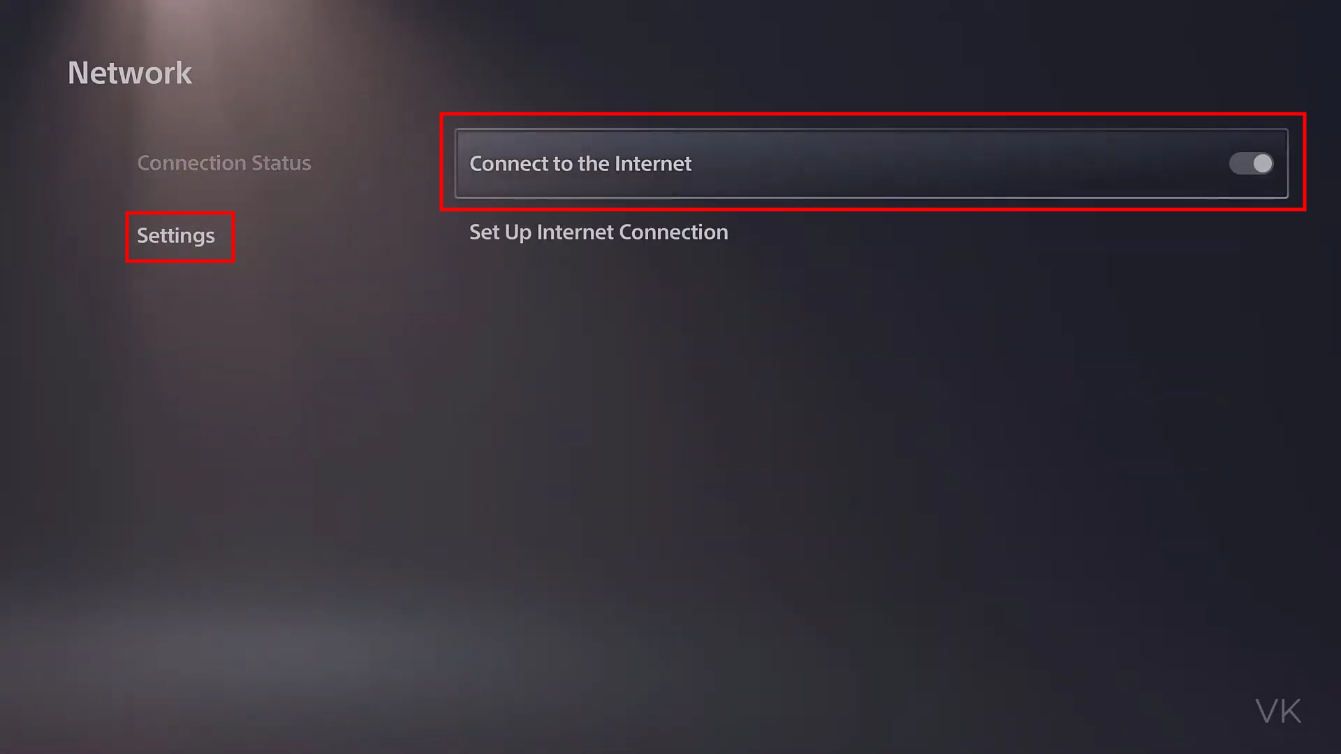 Connect to the Interner Button on PlayStaion 5 Network settings.