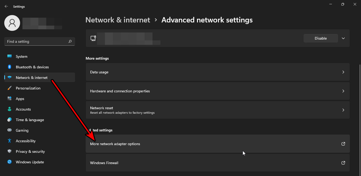 Open More Network Adapter Options on Windows