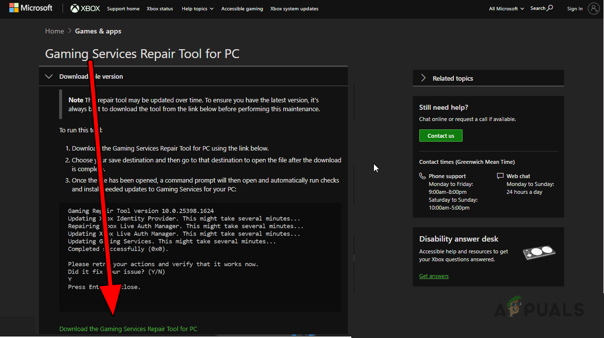 Download the Gaming Services Repair Tool for PC