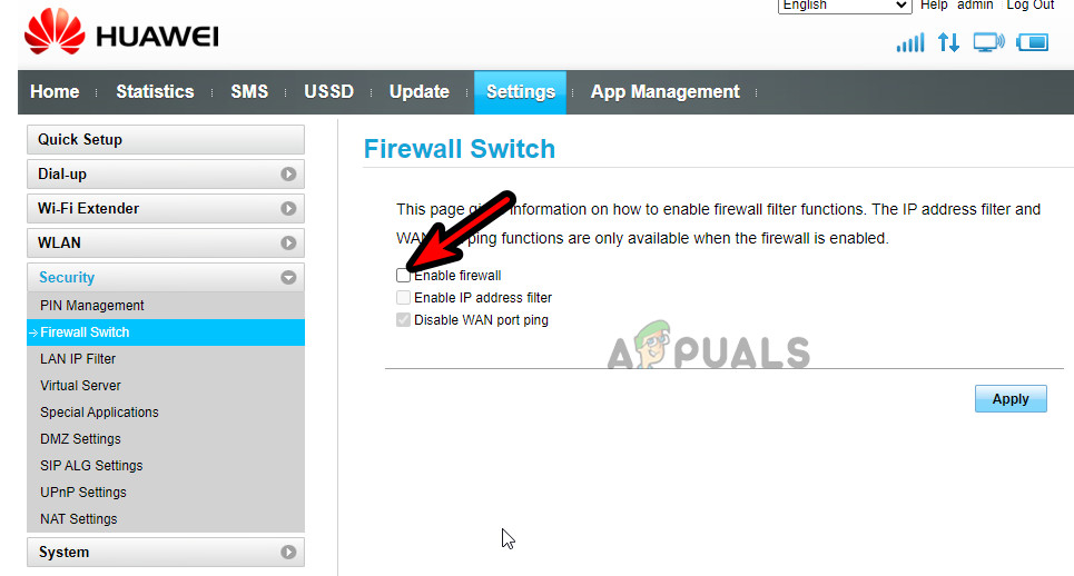 Disable the Router's Firewall