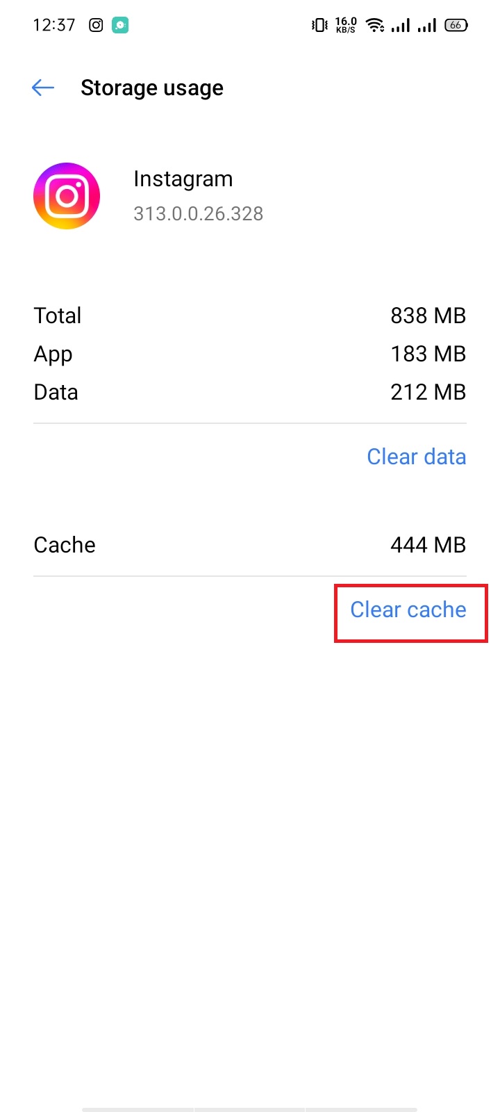 Clear Instagram cache