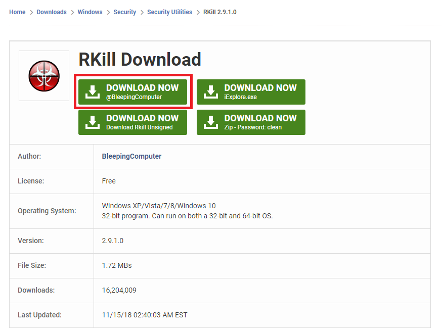 RKILL download page.