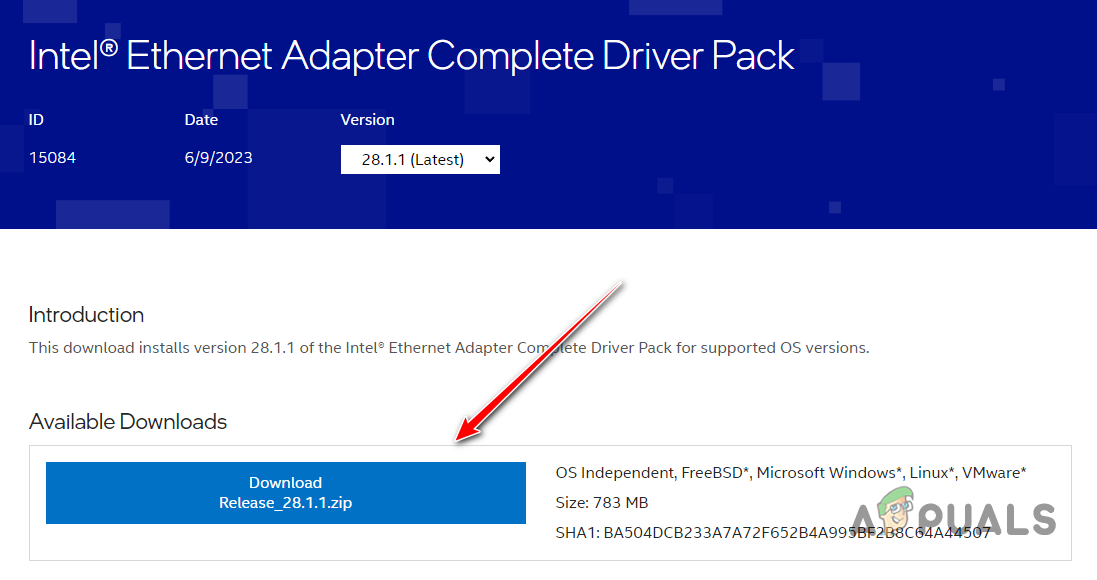Downloading the Intel Ethernet Adapter Complete Driver Pack
