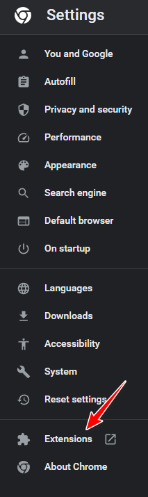 Opening Browser Extensions Menu