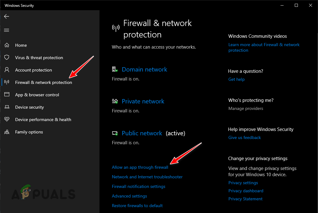 Opening Firewall menu