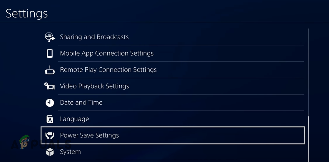 Opening Power Saving Settings on PS4