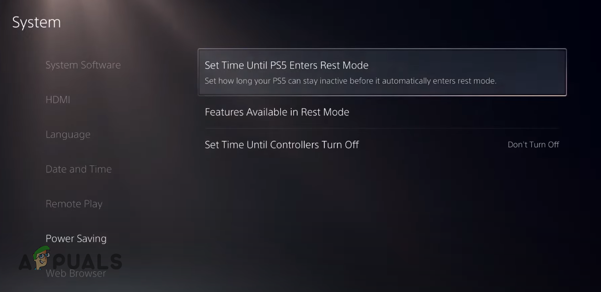Opening Power Saving Settings on PS5