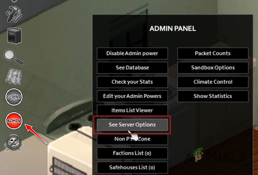 Opening Server Options menu