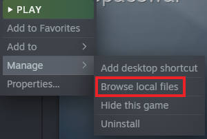 Opening location of game files