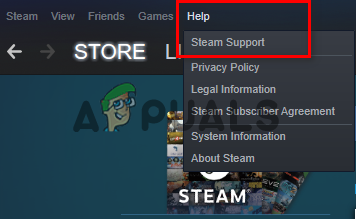 Opening the Steam Support page
