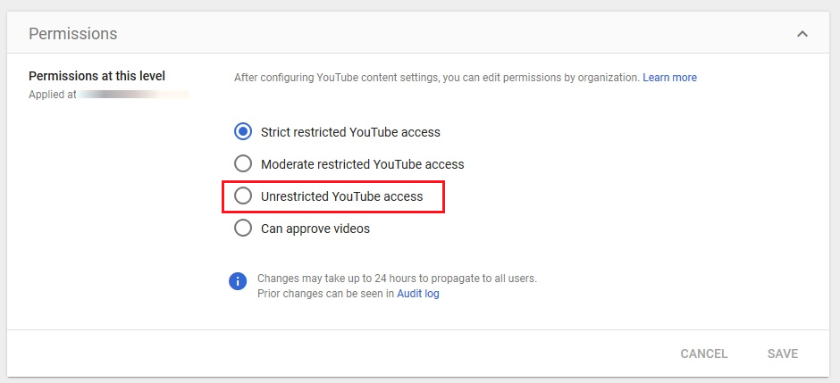 Google Admin YouTube Permissions