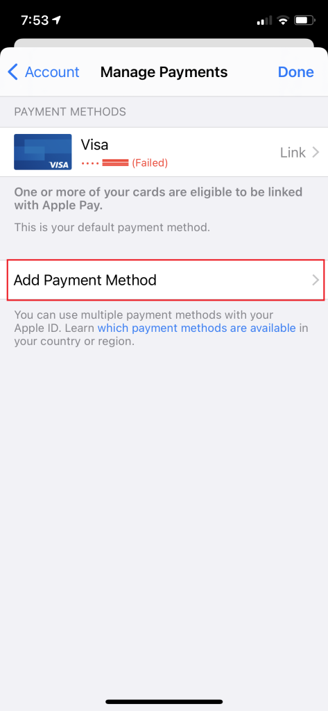 Add Payment Method iPhone