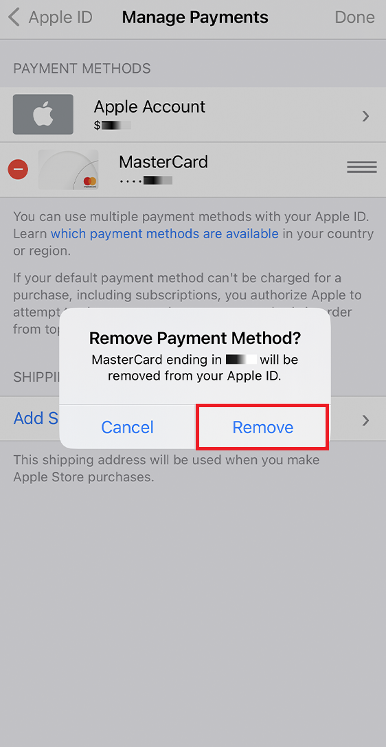 Remove Payment Method
