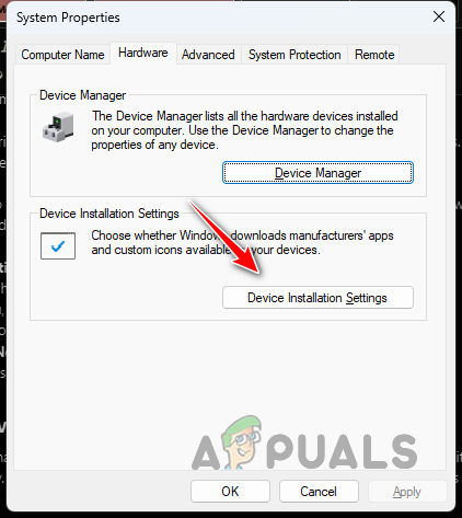 Opening Device Installation Settings