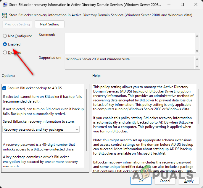 Enabling BitLocker Recovery Information in Active Directory