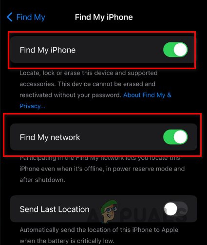Enabling Find My iPhone and Find My Network