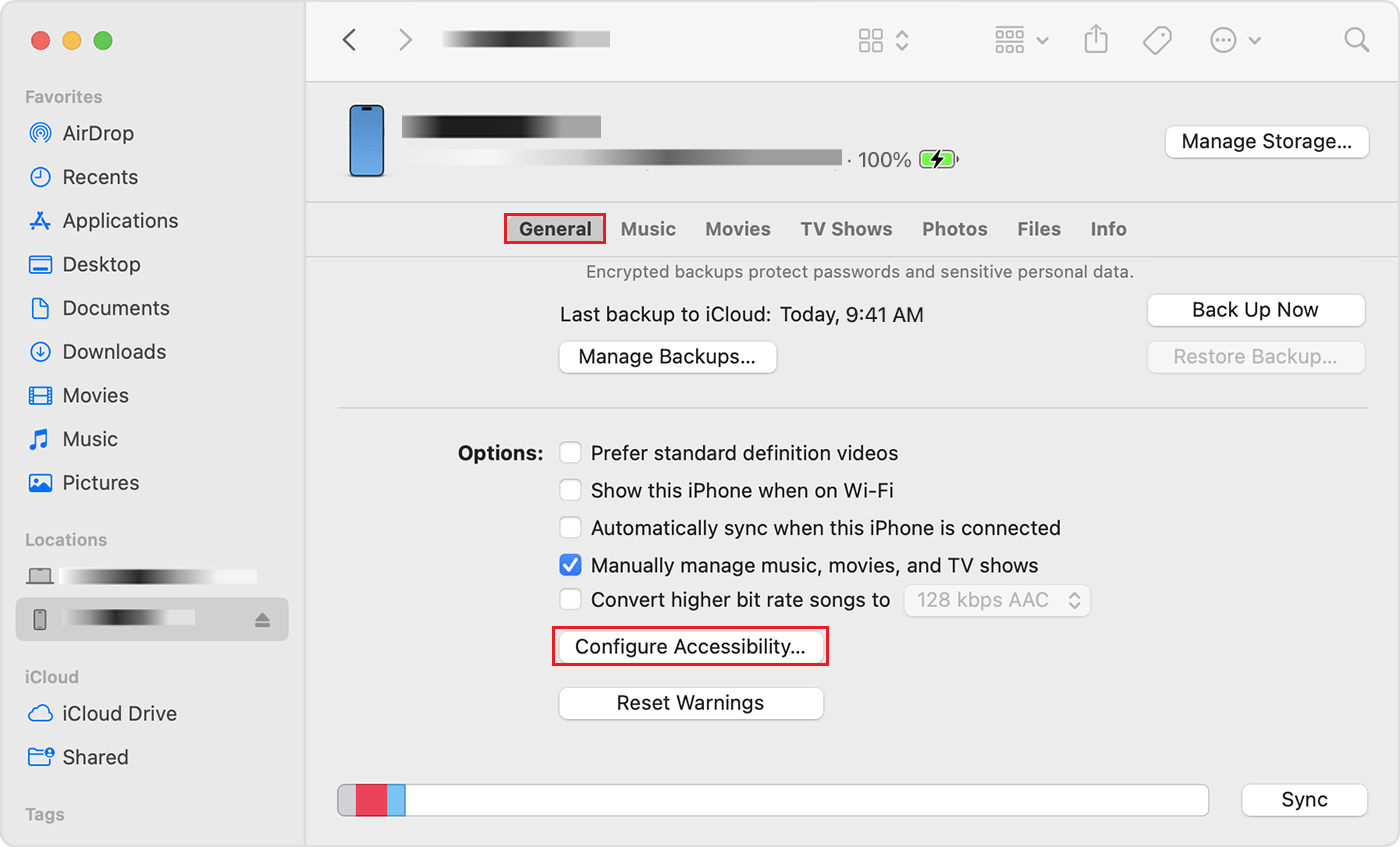 iTunes Configure Accessibility