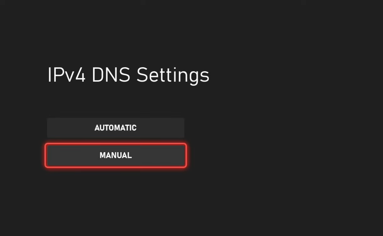 Manual selection in Xbox's IPv4 DNS Settings