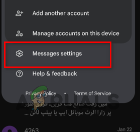 Navigating to Messages Settings