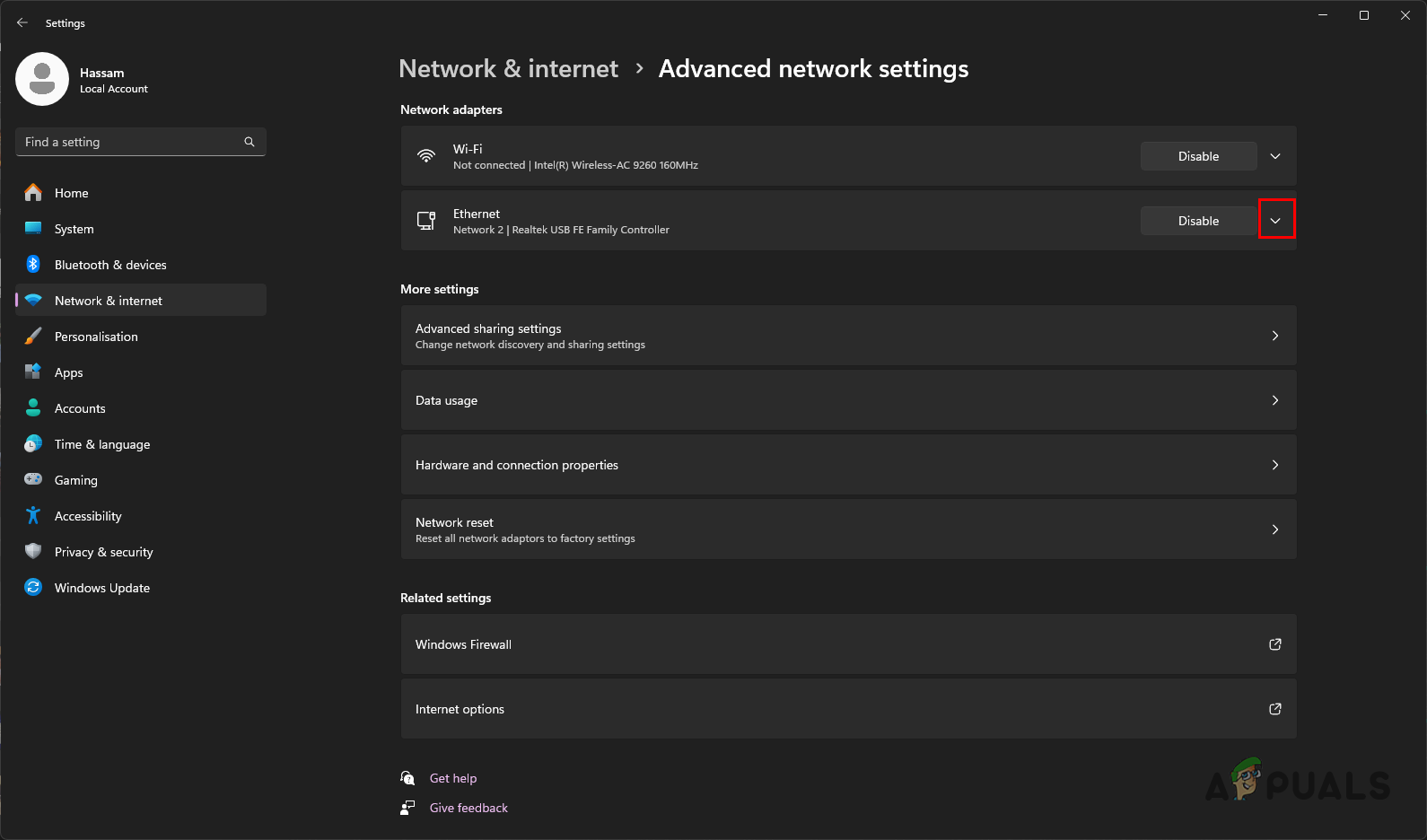 Revealing Additional Network Adapter Options