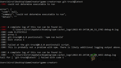 NPM ERR! Could Not Determine Executable to Run Error Message