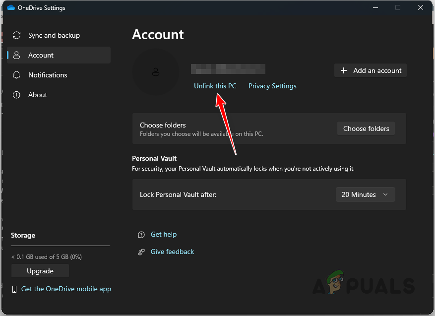 Unlinking OneDrive Account