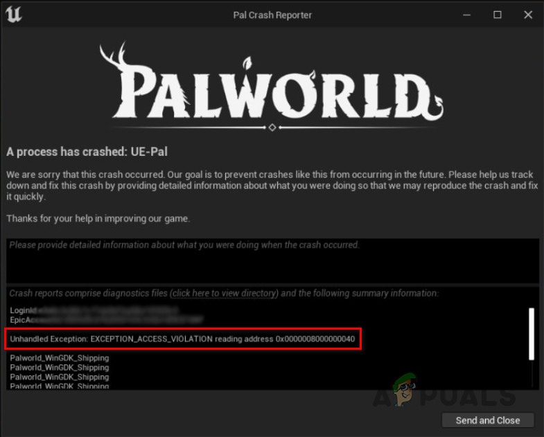Palworld EXCEPTION_ACCESS_VIOLATION Error 