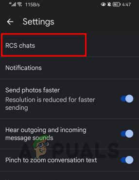 Navigating to RCS Chats
