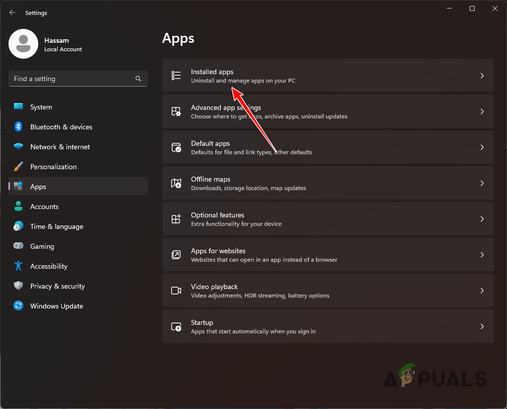 Navigating to Installed Apps List