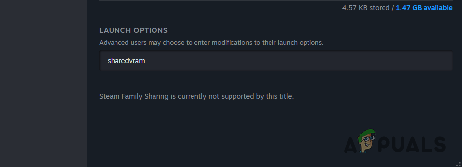 Adding the -sharedvram Launch Option