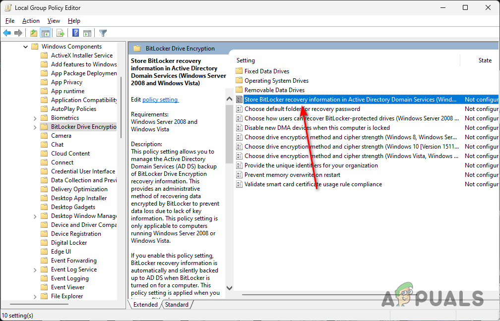 Store BitLocker Recovery Information in Active Directory Policy
