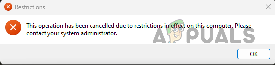 This Operation Has Been Cancelled Due to Restrictions Error Message