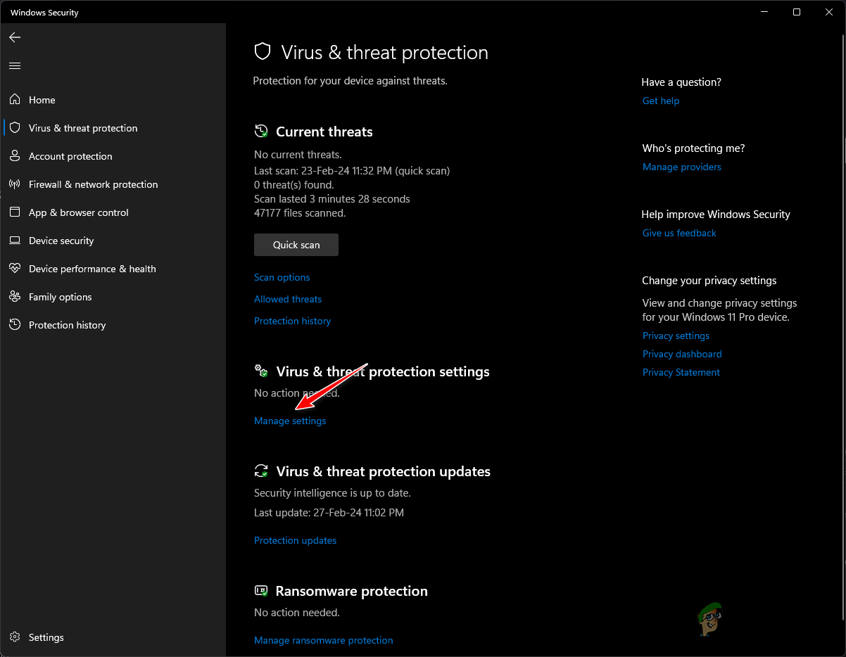 Managing Virus and Threat Protection Settings