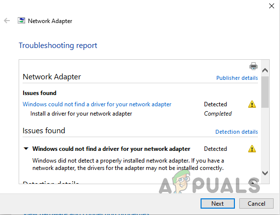 Windows Could Not Find a Driver for your Network Adapter Error Message