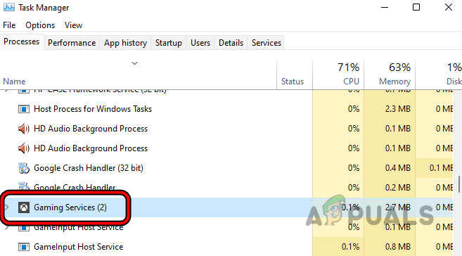 End Gaming Services Process in the Task Manager