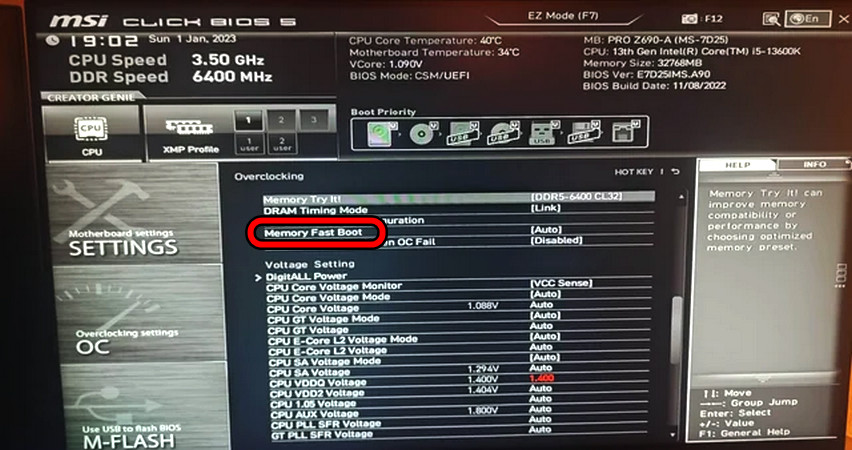 Disable Memory Fast Boot in the System's BIOS