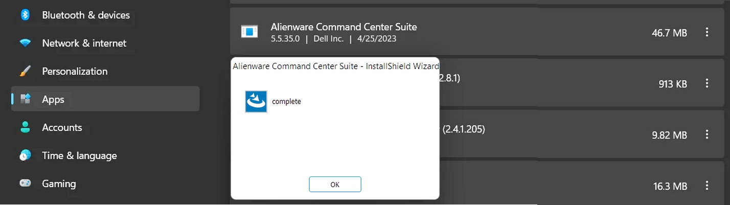 Uninstall Dell Alienware Command Center