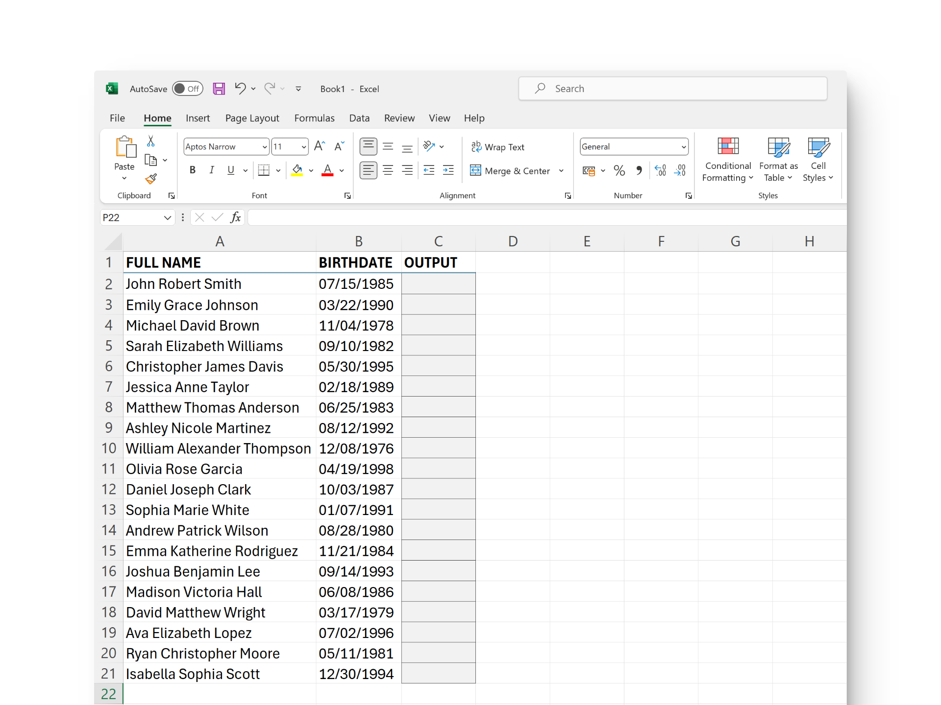 Extract Names from Cells Based on Birthdate in Excel