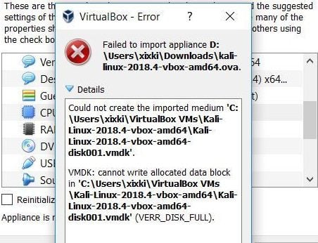 VirtualBox VERR_DISK_FULL error